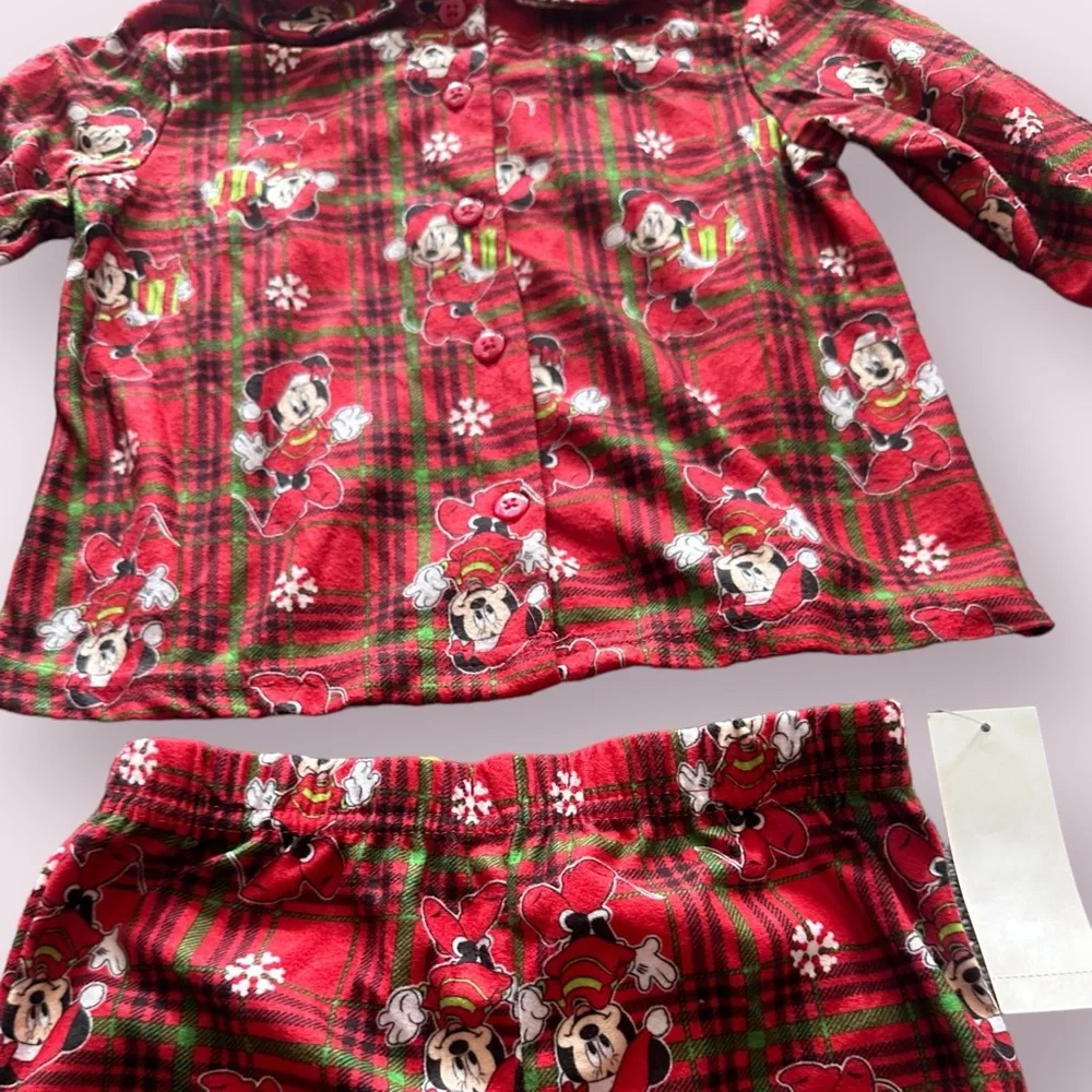 NWT Toddler Girl Disney Two Piece Pajama Set Plaid Minnie Mouse Winter Holiday